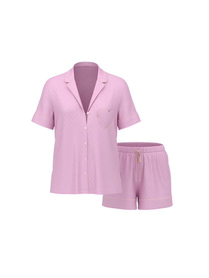 Conjunto de pijama corto en satén con motivo de corazón Signature