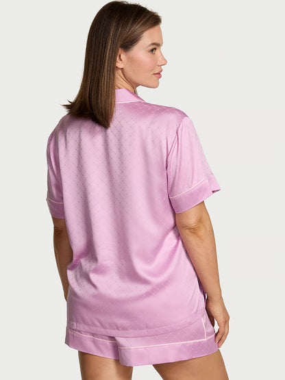 Conjunto de pijama corto en satén con motivo de corazón Signature